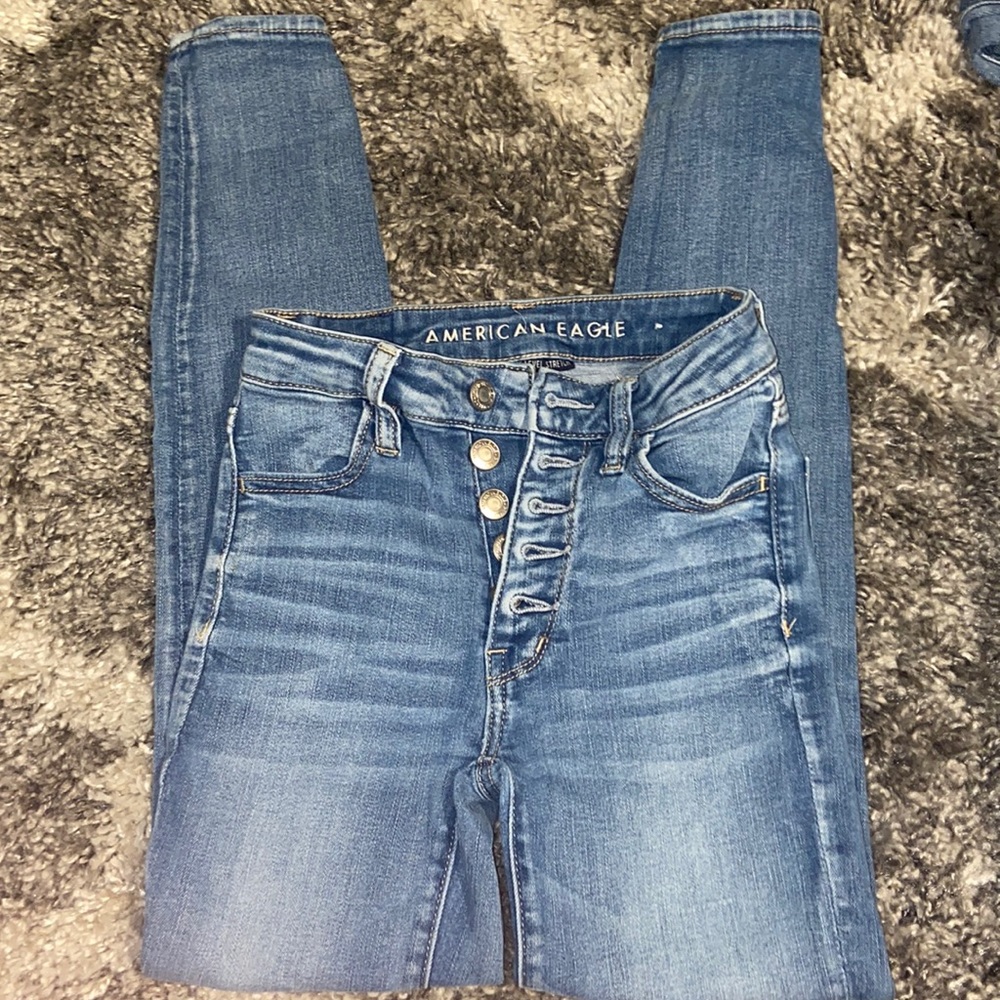These are American Eagle jeans, size 00, no rips